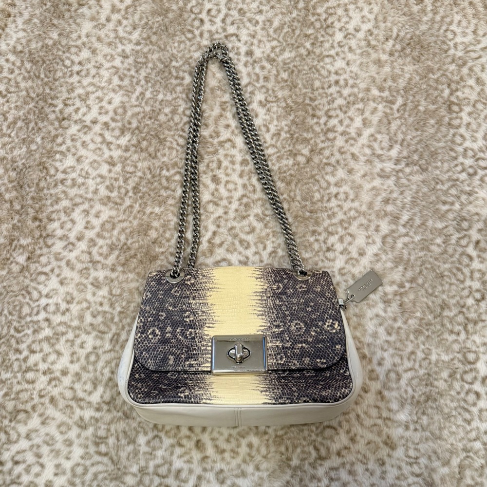 Rare Coach Cassidy Bag Snakeskin Embossed Leather Tan Silver Chain F72669 OS - Picture 3 of 9